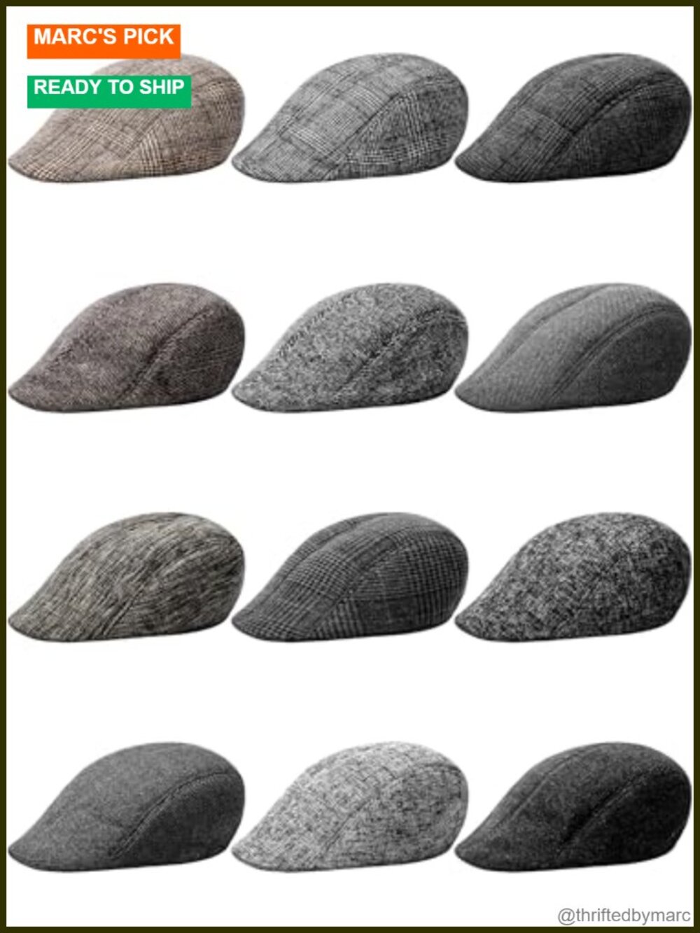 12 Cotton Newsboy Caps for Men Irish Flat Cap Herringbone
